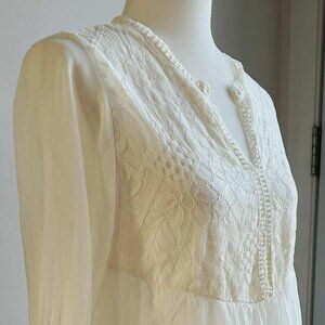 Bellambra Made in Italy Pure Silk Ivory Lace-Yoke Boho Tunic Blouse – US L